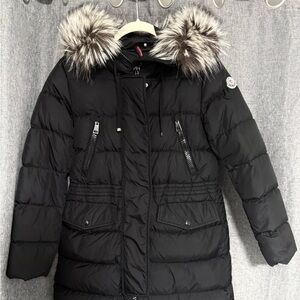 Moncler Black Puffer Jacket with Fur Hood